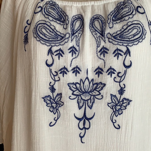 White Tunic Dress with Blue Embroidered Flowers - Picture 3 of 12